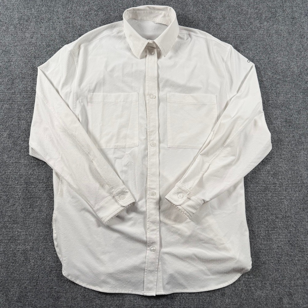 Alo Yoga Button Down Shirt Womens M-Large White Textured Long Sleeve Oversized
